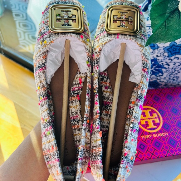 NWT - TORY BURCH GEORGIA BALLET MULTI TWEED FLAT - PINK/ORANGE - SIZE 8.5 - Picture 4 of 9